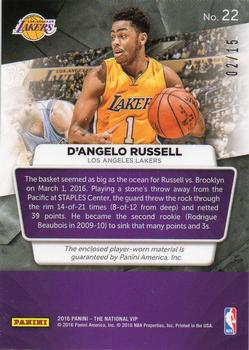 2016 Panini The National VIP - Relics Blue Pulsar #22 D'Angelo Russell Back