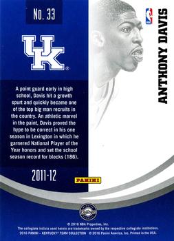 2016 Panini Kentucky Wildcats #33 Anthony Davis Back