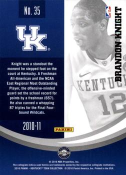 2016 Panini Kentucky Wildcats #35 Brandon Knight Back