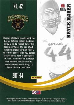 2016 Panini Baylor Bears #42 Bryce Hager Back