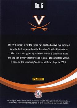 2016 Panini Virginia Cavaliers #6 University of Virginia Logo Back