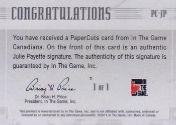 2011 In The Game Canadiana - PaperCuts #PCJP Julie Payette Back