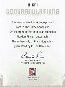 2011 In The Game Canadiana - Autographs Black #A-GP1 Gordon Pinsent Back