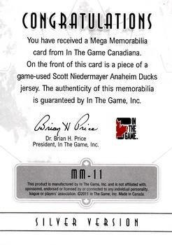 2011 In The Game Canadiana - Mega Memorabilia Silver #MM-11 Scott Niedermayer Back