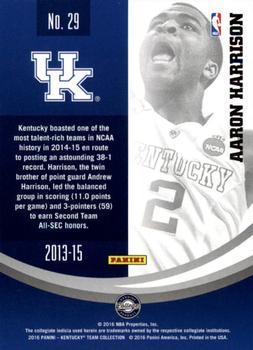 2016 Panini Kentucky Wildcats - Kentucky Black #29 Aaron Harrison Back