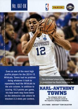 2016 Panini Kentucky Wildcats - Memorabilia #KAT-UK Karl-Anthony Towns Back