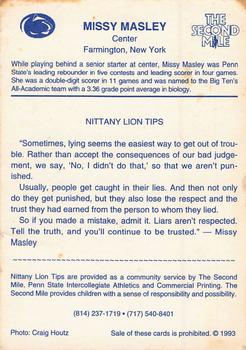 1993 The Second Mile Penn State Nittany Lions Winter Sports #NNO Missy Masley Back