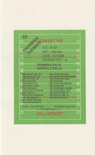 1992 Ballstreet - Jumbo 4x6 #23 Thurman Thomas Back