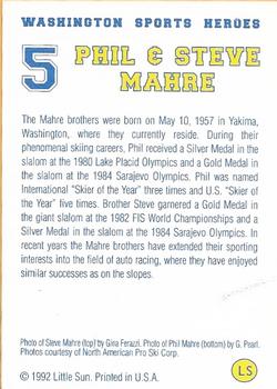 1992 Snyder's Washington Sports Heroes #5 Phil Mahre / Steve Mahre Back