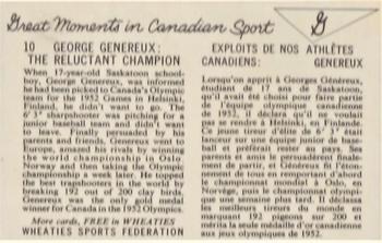 1962 Wheaties Great Moments in Canadian Sport #10 George Genereux: The Reluctant Champion Back