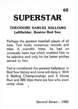1982 TCMA Superstars #60 Ted Williams Back