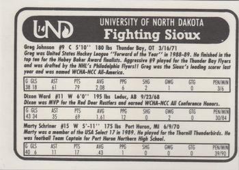 1991-92 North Dakota Fighting Sioux #14 Dixon Ward / Marty Schriner / Greg Johnson Back