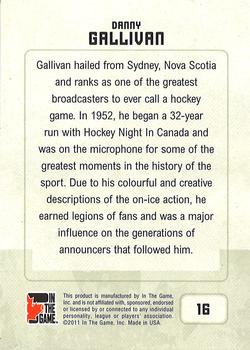 2011 In The Game Canadiana - Sapphire #16 Danny Gallivan Back