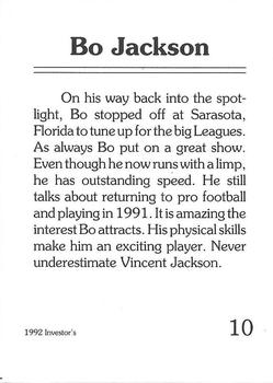 1992 Investor's Journal - Colors Foil #10 Bo Jackson Back