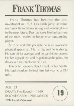 1992 Investor's Journal - Colors Foil #19 Frank Thomas Back