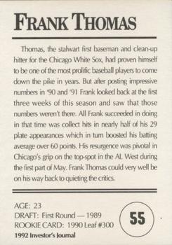 1992 Investor's Journal - Colors Foil #55 Frank Thomas Back
