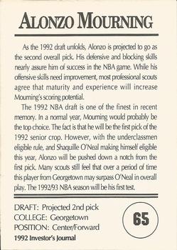 1992 Investor's Journal - Colors Foil #65 Alonzo Mourning Back
