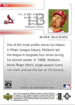 2002 Upper Deck National Convention #N-1 Mark McGwire Back