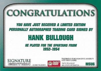 2003 TK Legacy Michigan State Spartans - Autographs #S6 Hank Bullough Back