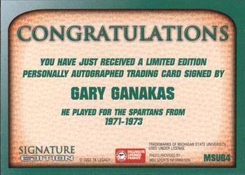 2003 TK Legacy Michigan State Spartans - Autographs #SB4 Gary Ganakas Back