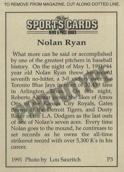 1991 Allan Kaye's Sports Cards News Magazine - Prototypes #P3 Nolan Ryan Back