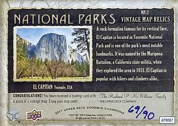2017 Upper Deck Goodwin Champions - National Parks Vintage Map Relics #NP-2 Yosemite - El Capitan Back