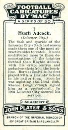 1927 Player's Football Caricatures By Mac #1 Hugh Adcock Back