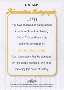 2012 Leaf Legends of Sport - Numeration Autographs #NA-KM1 Karl Malone Back
