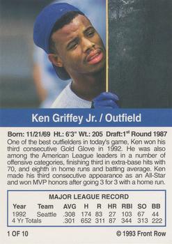 1993 Front Row Gold Collection #1 Ken Griffey Jr. Back