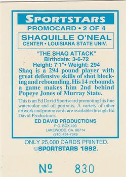 1992 Sportstars #2 Shaquille O'Neal Back