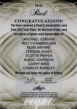 2017 Leaf Pearl - Pearl 8 Relics #P8-03 Michael Jordan / Wilt Chamberlain / Kobe Bryant / LeBron James / Scottie Pippen / Magic Johnson / Larry Bird / Charles Barkley Back