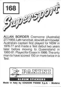 1987-88 Panini Supersport Stickers #168 Allan Border Back