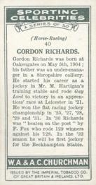 1931 Churchman's Sporting Celebrities #40 Gordon Richards Back