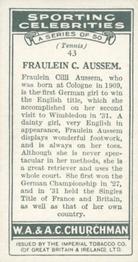 1931 Churchman's Sporting Celebrities #43 Cilly Aussem Back