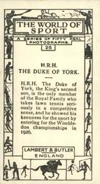 1927 Lambert & Butler The World of Sport #25 H.R.H. The Duke of York Back