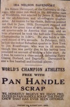1913 Pan Handle Scrap World's Champion Athletes (T230) #NNO Ira N. Davenport Back