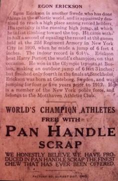 1913 Pan Handle Scrap World's Champion Athletes (T230) #NNO Egon R. Erickson Back