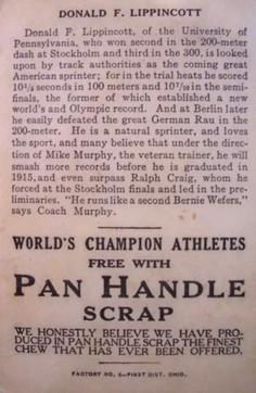1913 Pan Handle Scrap World's Champion Athletes (T230) #NNO Donald F. Lippincott Back