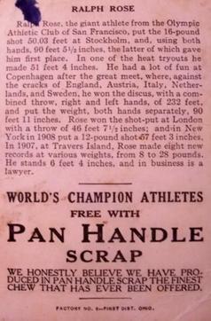 1913 Pan Handle Scrap World's Champion Athletes (T230) #NNO Ralph Rose Back