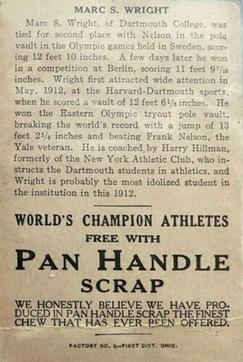 1913 Pan Handle Scrap World's Champion Athletes (T230) #NNO Marc Wright Back