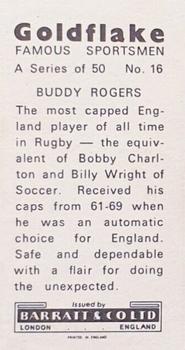 1971 Barratt & Co. Famous Sportsmen #16 Buddy Rogers Back