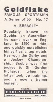 1971 Barratt & Co. Famous Sportsmen #17 Arthur Breasley Back