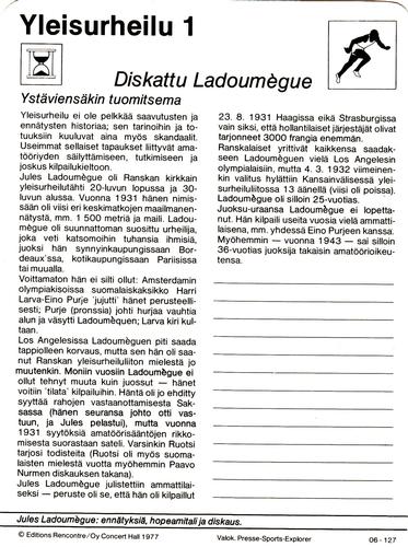 1977 Sportscaster Series 6 Finnish #06-127 Diskattu Ladoumègue Back