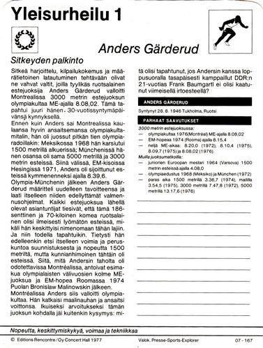 1977 Sportscaster Series 7 Finnish #07-167 Anders Gärderud Back