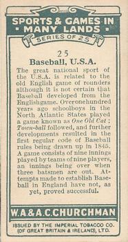 1929 Churchman's Sports & Games in Many Lands #25 Baseball, U.S.A. Back