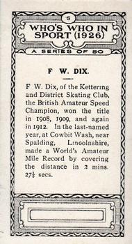 1927 British-American Tobacco Who's Who in Sports #5 F.W. Dix Back