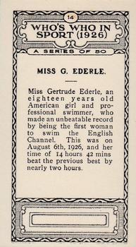 1927 British-American Tobacco Who's Who in Sports #14 Miss G. Ederle Back