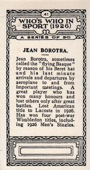 1927 British-American Tobacco Who's Who in Sports #41 Jean Borotra Back