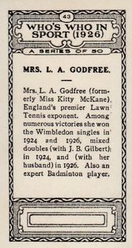 1927 British-American Tobacco Who's Who in Sports #43 Kitty McKane-Godfree Back