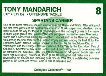 1990 Collegiate Collection Michigan State Spartans - Promos #8 Tony Mandarich Back